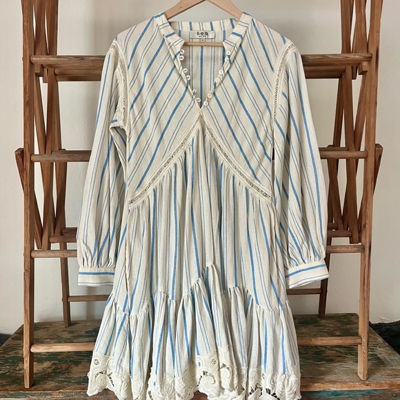 Sea New York Dresses & Skirts - Sea New York Blue and Cream Striped Long Sleeve Brady Dress